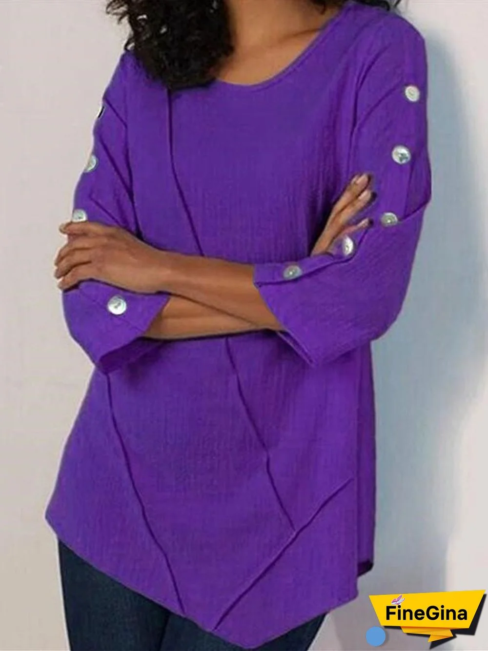 Women'S T-Shirts Casual Solid Button Half Sleeve T-Shirt