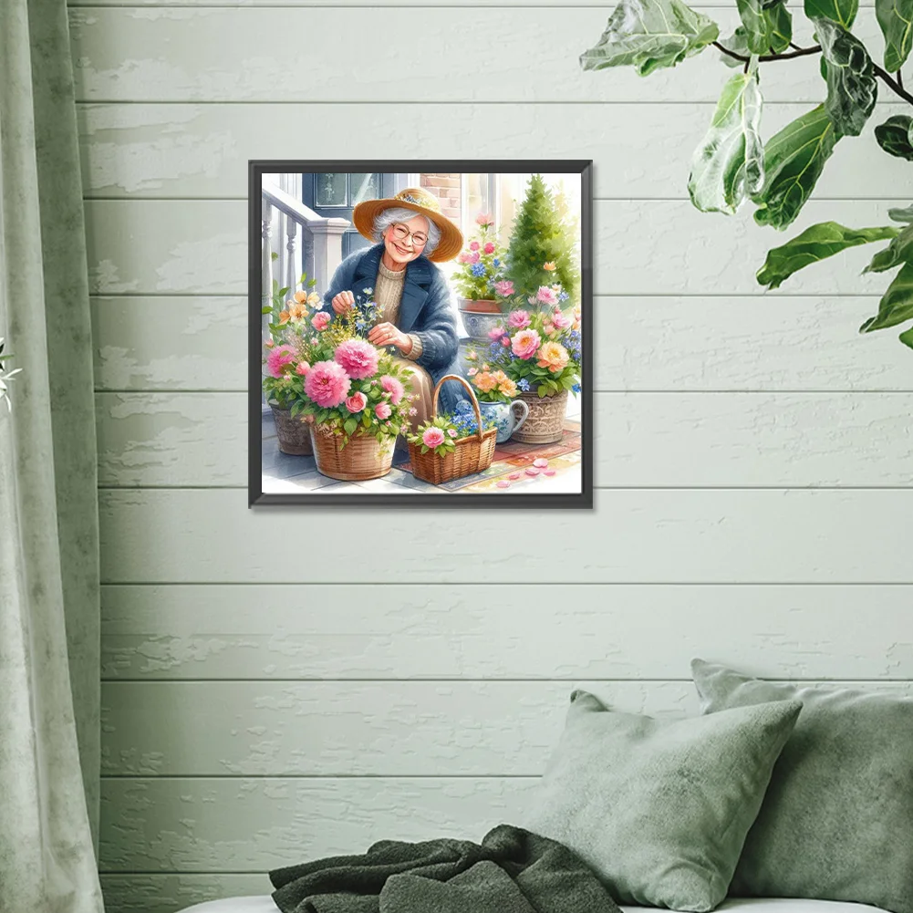 Diamond Painting - Full Round Drill - Garden Old Lady(Canvas|30*30cm)