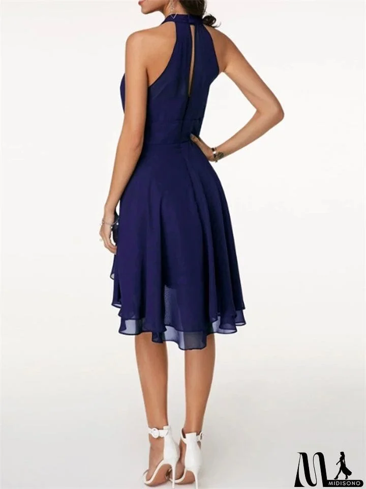 MidiSono - New Elegant Halter Sleeveless High Waist Slim-Fit Cocktail Dresses For Wedding Guest