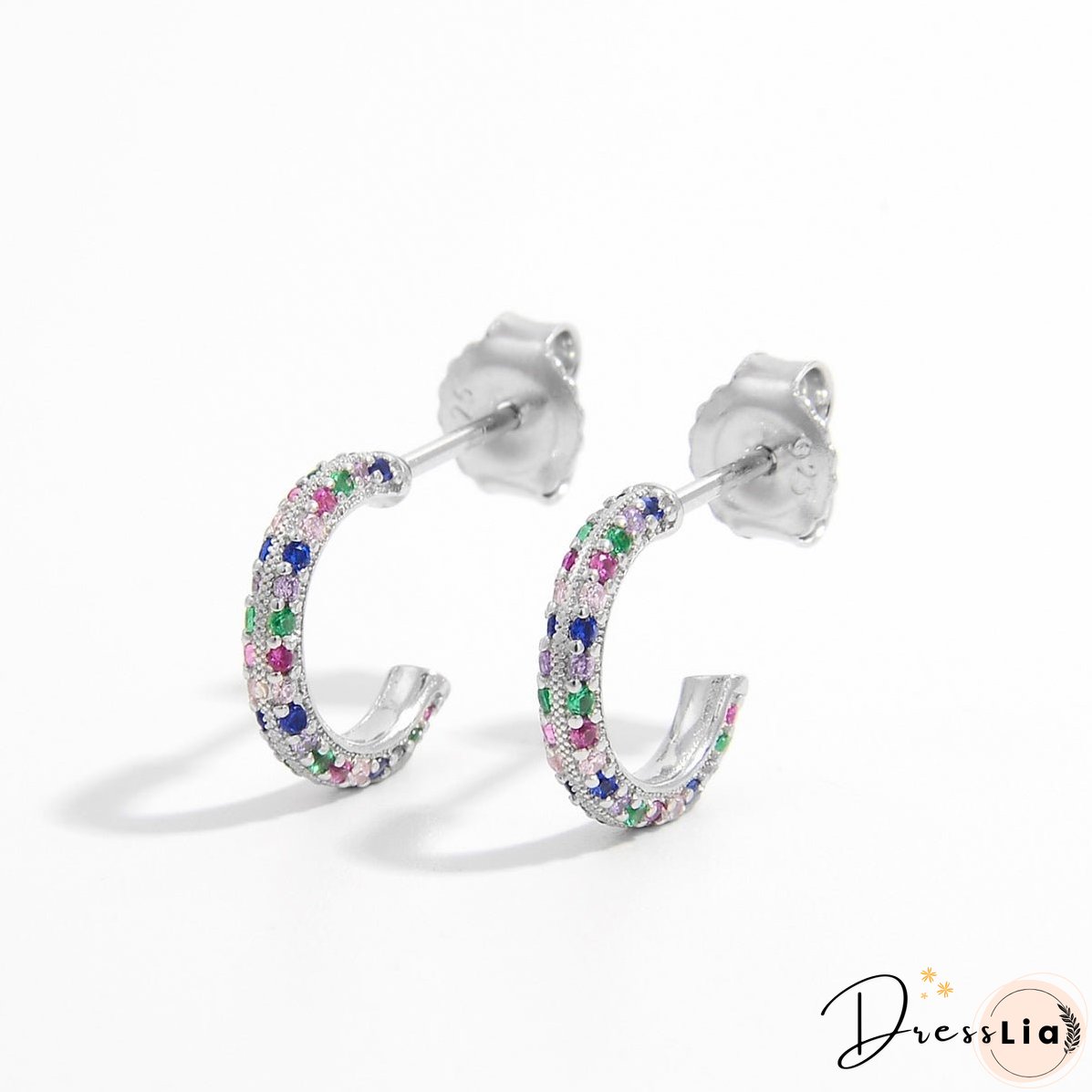 925 Sterling Silver Contrast Zircon Earrings