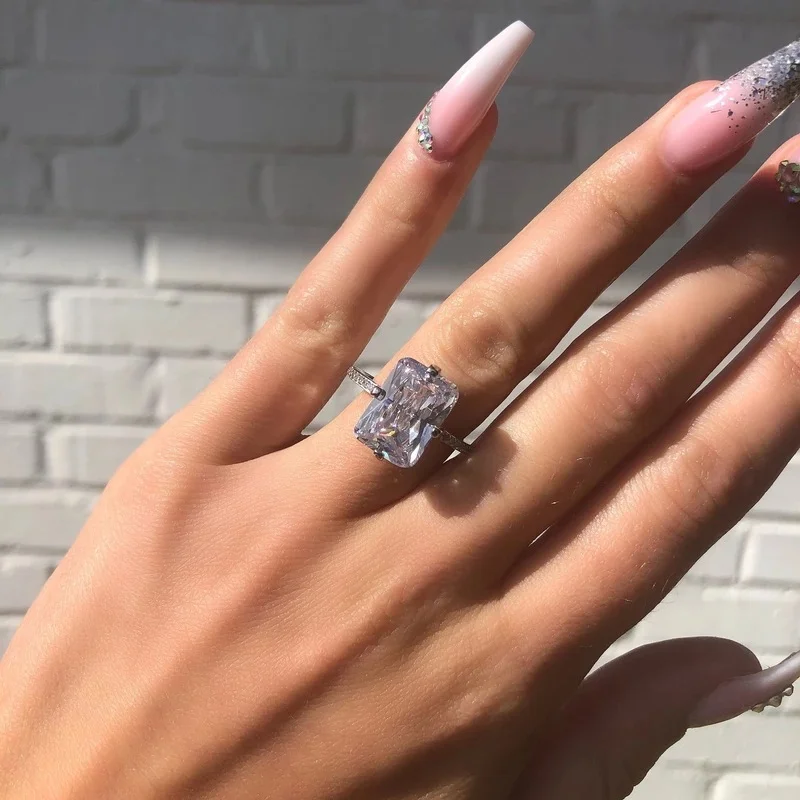 Iced Out Rectangular Crystal Rings for Women Jewelry-VESSFUL