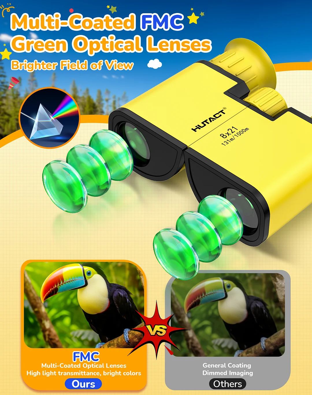 BEBANG 8x21 Binoculars for Kids, Binoculars Set for Boys Girls Bird Watching Educational Learning Hunting Hiking Birthday