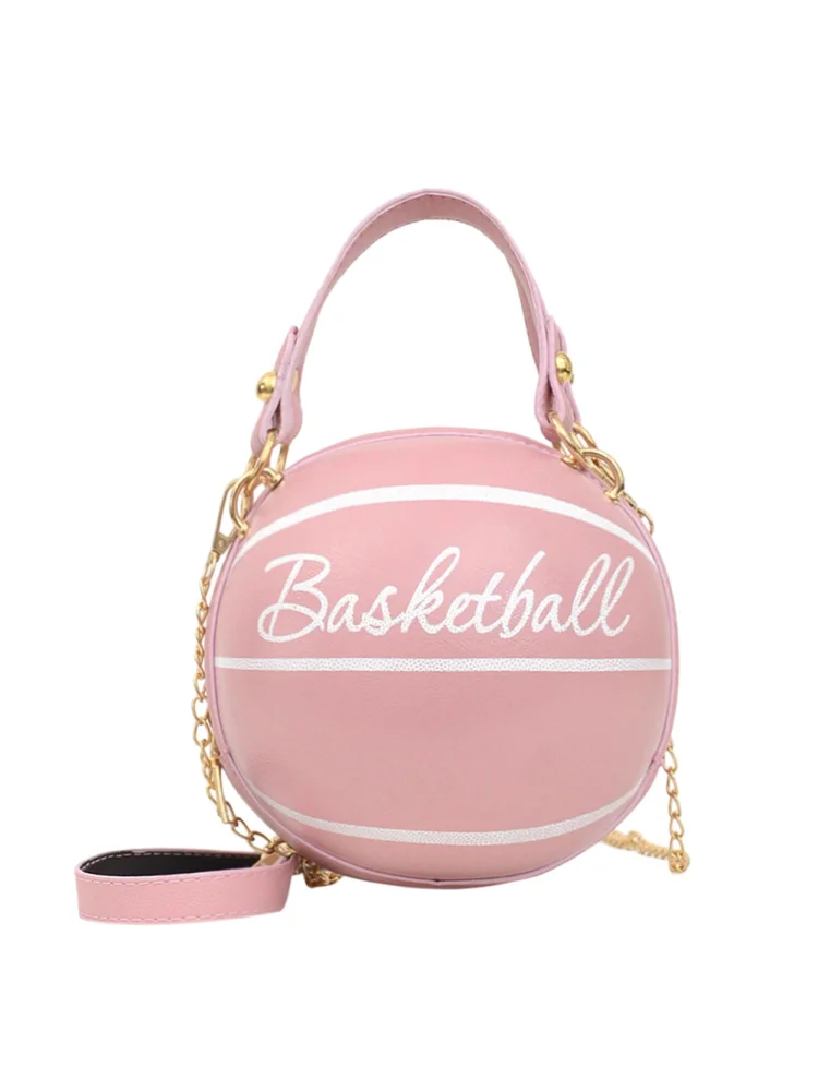 Round Shoulder Bag Women Totes Chain Messenger Handbag (Basketball Pink)