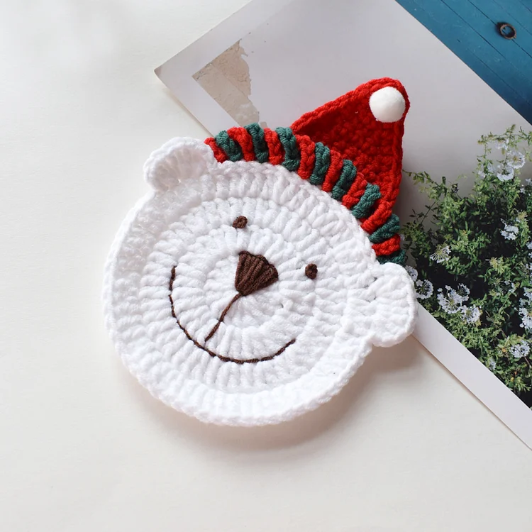  Lulusnow Handmade White Bear Merry Chrismas Love Gift  Crochet Coasters