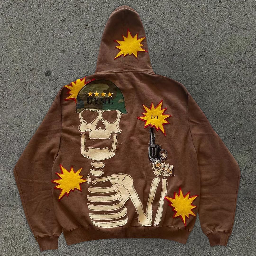 Skeleton soldier casual street hoodie