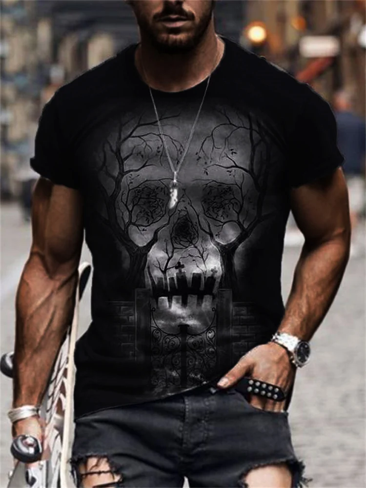 Men's Skull Graveyard Spooky Graphic T Shirt