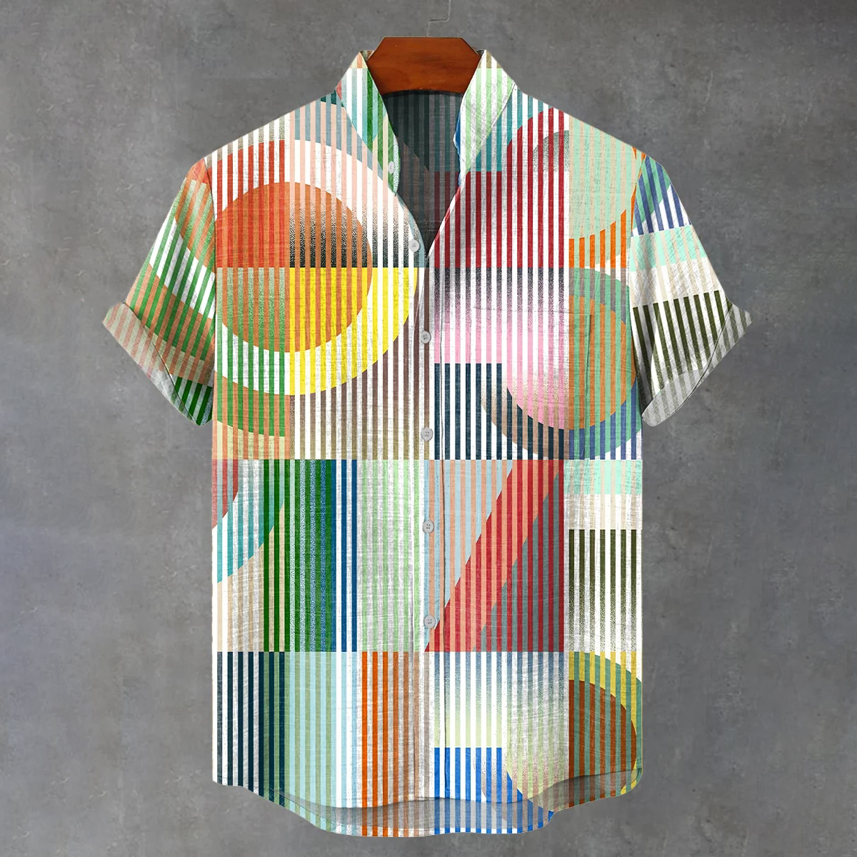 Men's Abstract Geometry Art Print Short Sleeve Casual Linen Blend Shirt  artssus