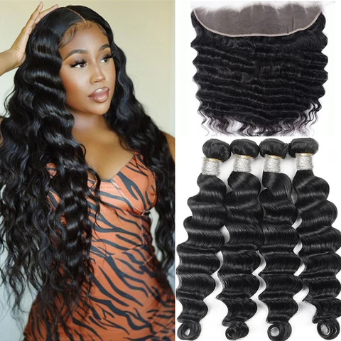 12A 3PCS + 13X4/13X6 Transparent Lace Frontal Loose Wave 3 Bundles with Transparent Lace Frontal