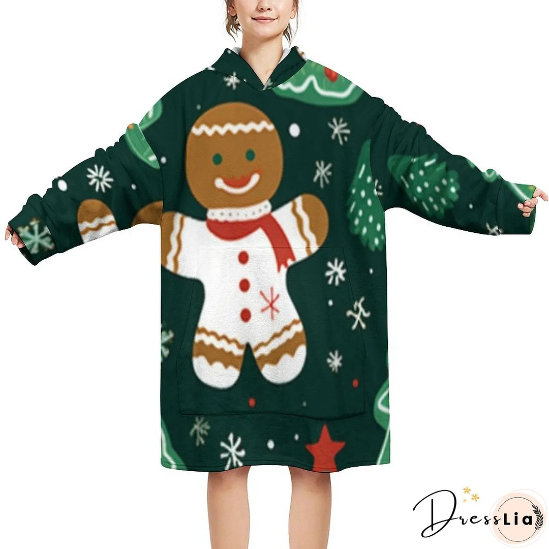 Oversized Wearable Blanket Christmas Print Hoodie With Pocket