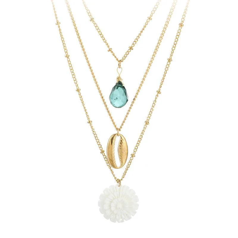 Women plus size clothing Flower Alloy Shell Sapphire Multilayer Necklace Wholesale Cheap Jewelry-Nordswear
