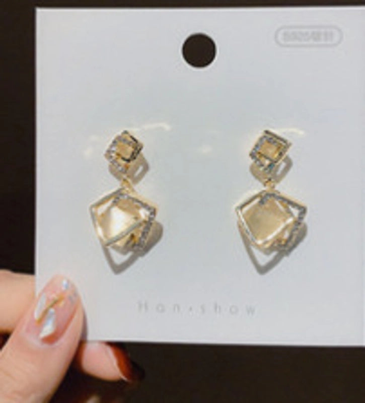 1 Pair Minimalist Flower Copper Enamel Rhinestones Drop Earrings Ear Studs