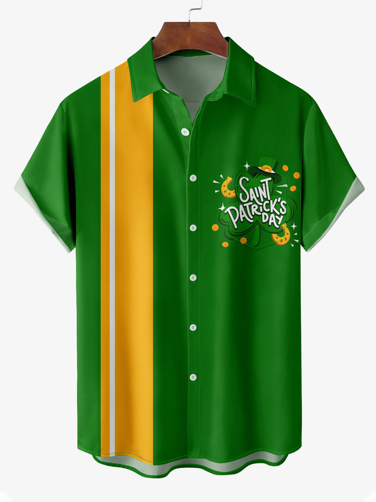 St. Patrick's Day Printed Short Sleeve Men's Bowling Shirt PLUSCLOTHESMAN