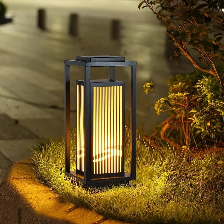 Minimalist Striped Decor LED Black Modern Solar Lights Outdoor Lanterns - Appledas
