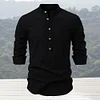 Camicia da uomo con colletto alla coreana casual in tinta unita