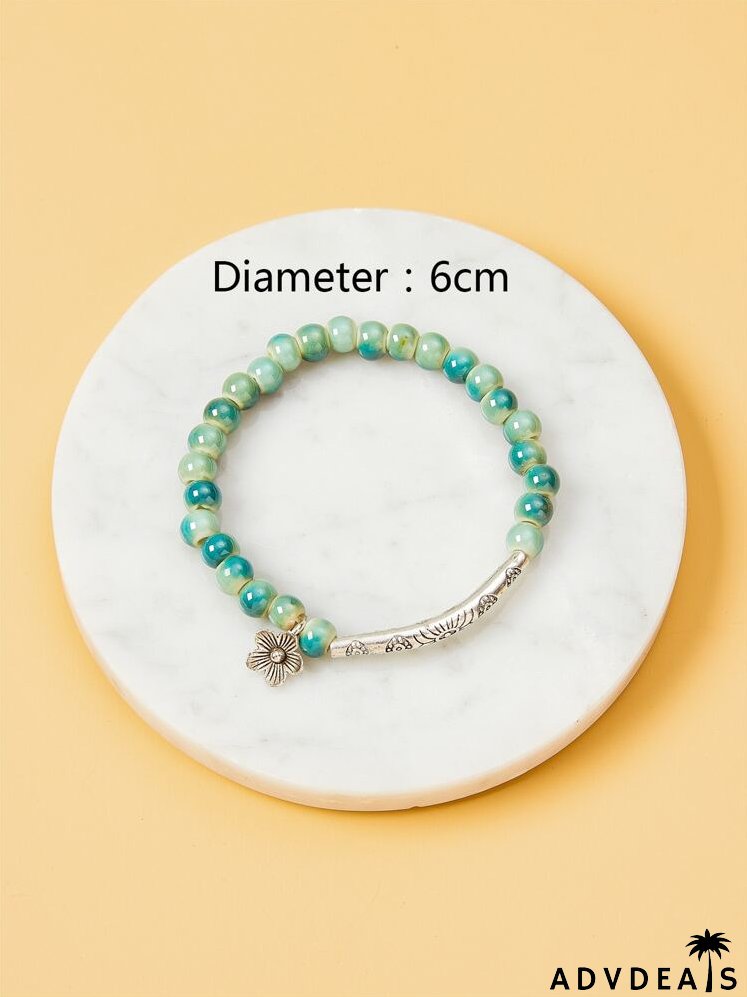 Flower Decor Beaded Bracelet
