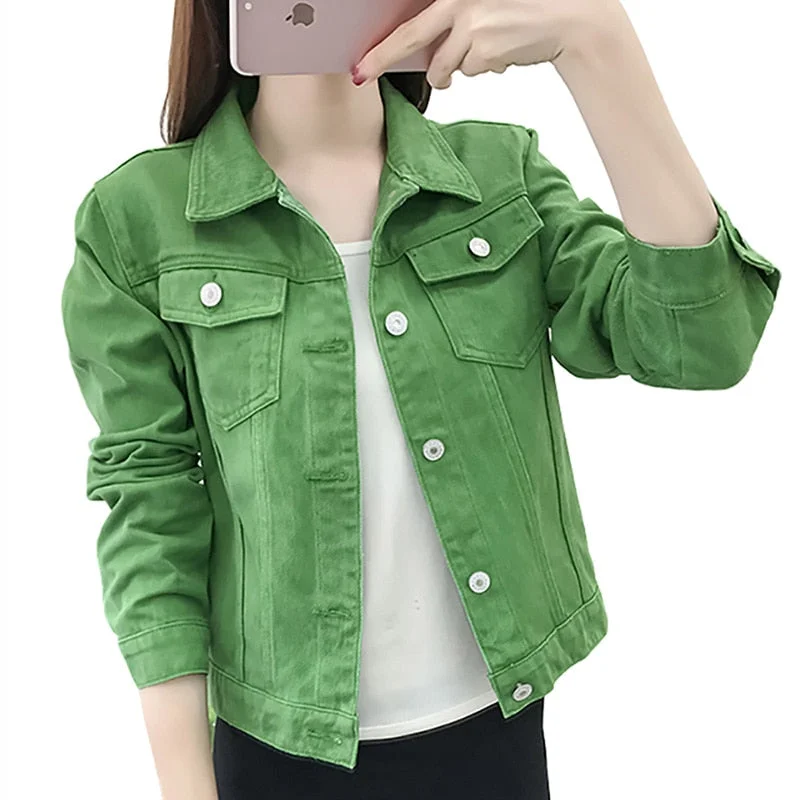 Jeans Jacket Women Green 2020 Autumn Woman Denim Jean Womens Coats Basic Jackets Female Slim Stretch Short Coat Feminina Clothes