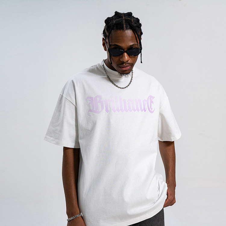 Men UV Sensor Discoloration Half Turtleneck Dropped Shoulders Loose T-Shirt at Hiphopee