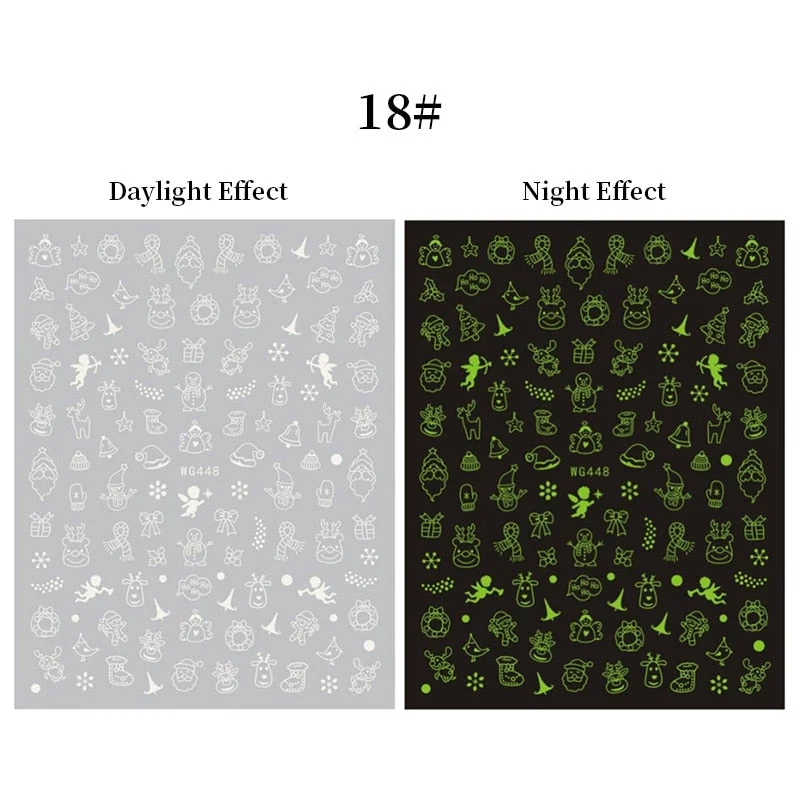 3D Luminous Nail Stickers Halloween Pumpkin Spider Star Moon Transfer Sliders  Winter Glow In The Dark Nail Art Decoration-Nail Inspo