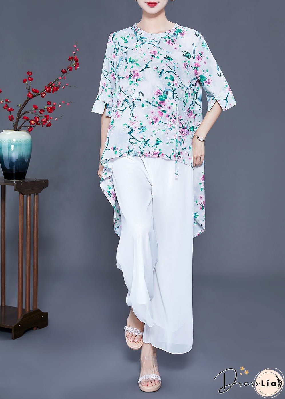 Modern Oversized Low High Design Side Open Chiffon Silk Tops Summer