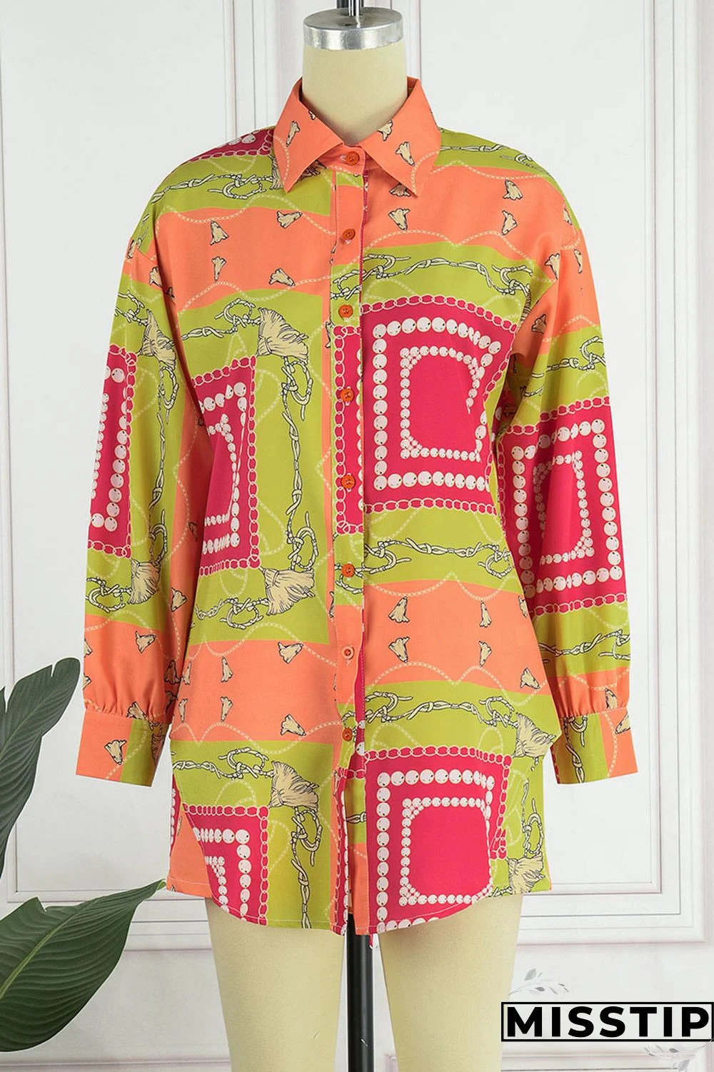 Yellow Casual Print Patchwork Buckle Turndown Collar Long Sleeve Two Pieces