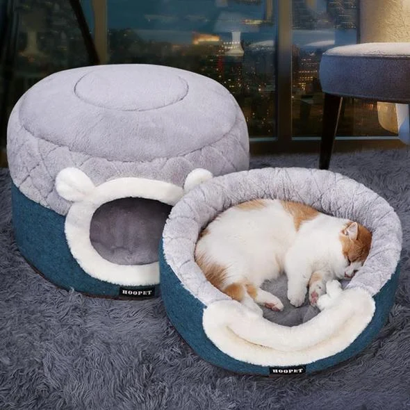Pets bed house soft plush small kennel with cooling pad