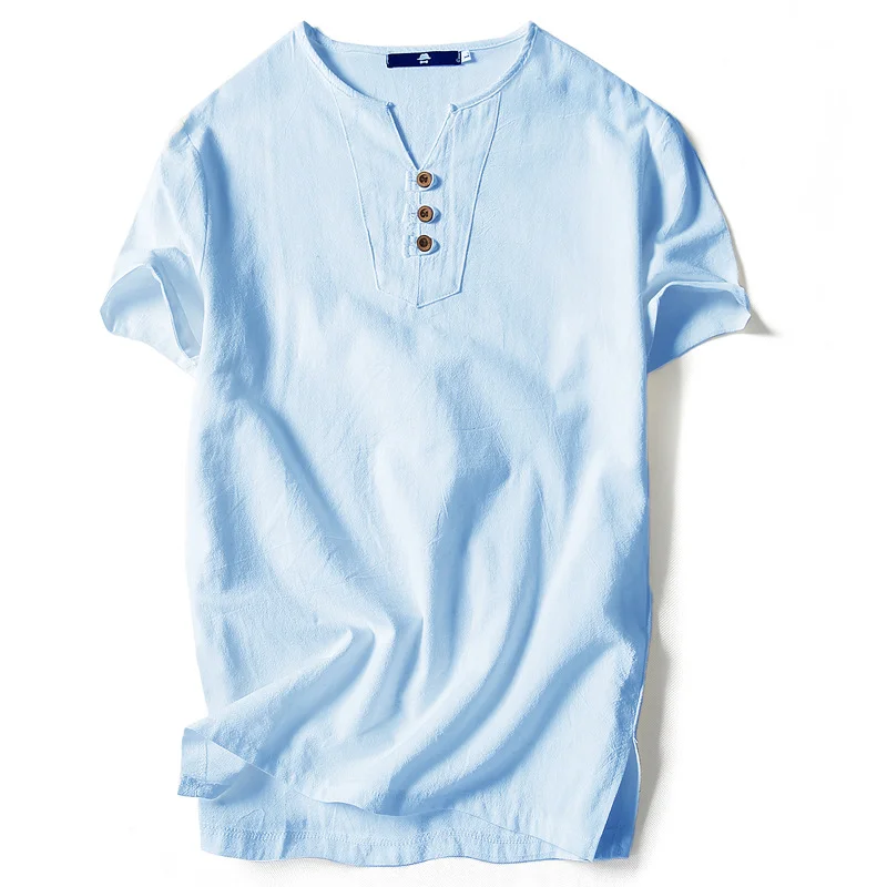 Men's linen short-sleeved T-shirt casual cotton and linen t-shirt