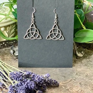 Pornhint Silver Triquetra Earrings - Goth - Pagan - Witchy - Warrior- Alternative - Mystical Twists -Hypoallergenic
