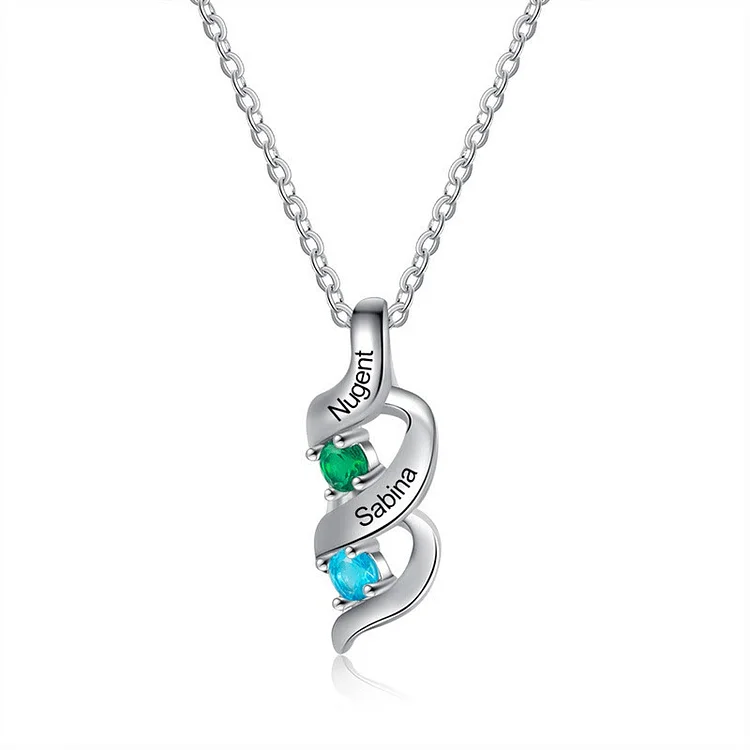 Personalized 1-6 Engravings and Birthstones Necklace-Silver