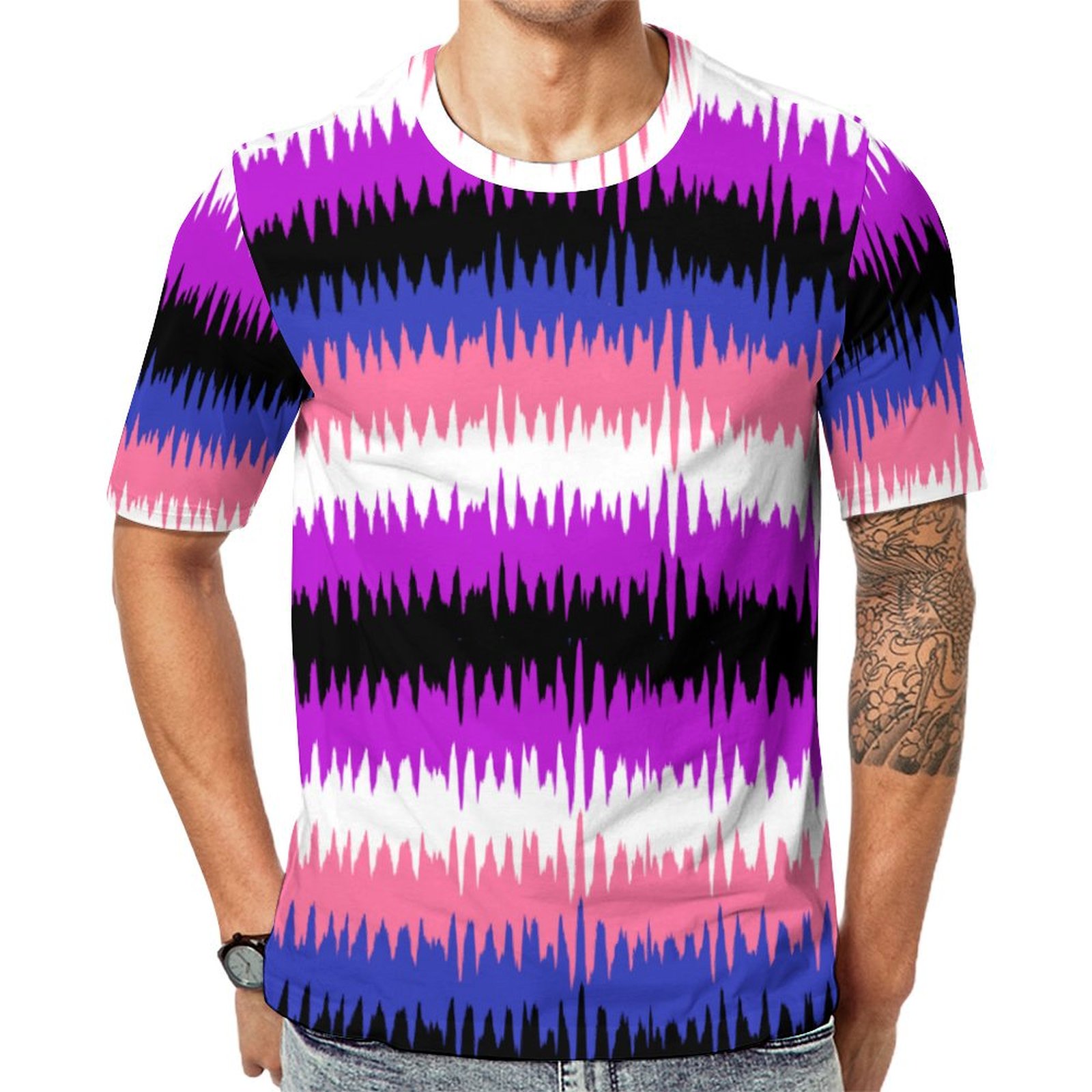 Genderfluid Pride Zig Zag Short Sleeve Print Unisex Tshirt Summer Casual Tees for Men and Women Coolcoshirts