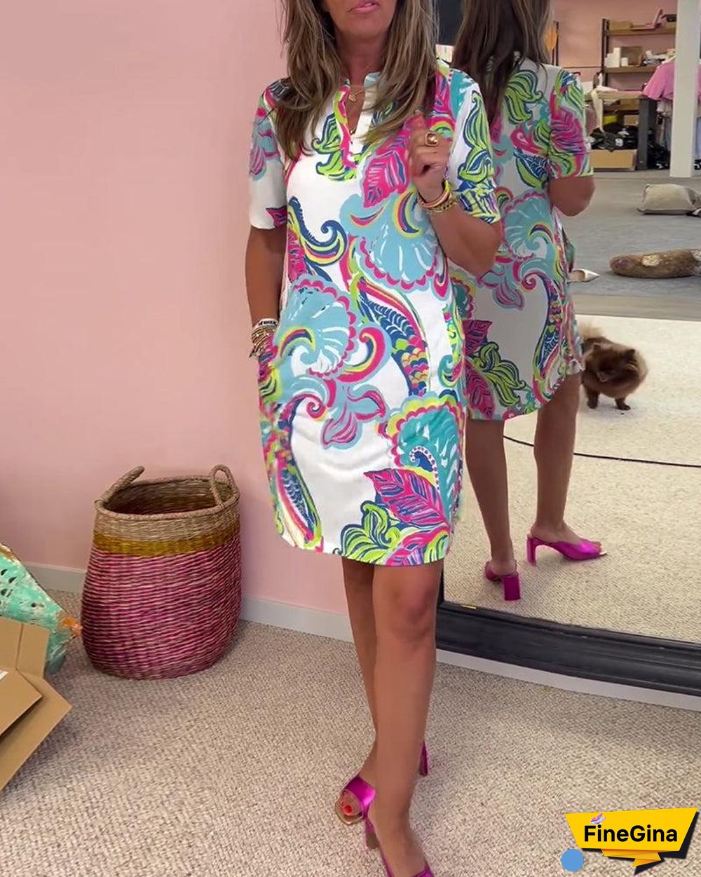 Trendy V-Neck Short Sleeve Mini Dress