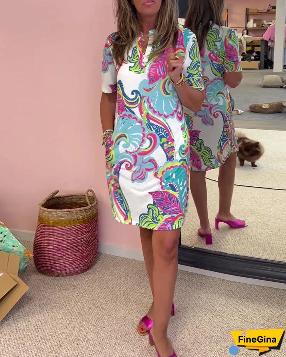 Trendy V-Neck Short Sleeve Mini Dress