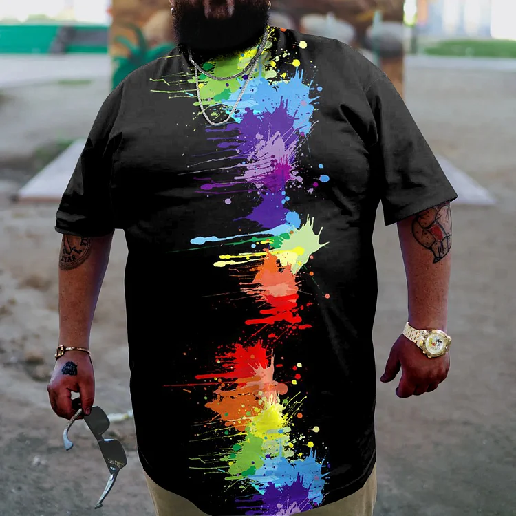 Splash Ink Men's Plus Size Personalized Print  T-Shirt