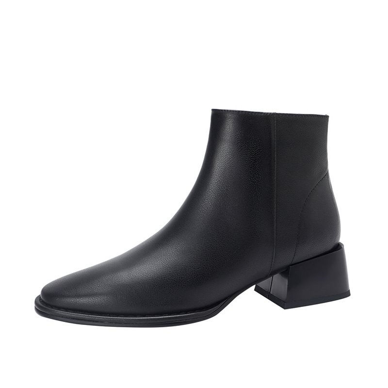 Simple All-match Soft Cowhide Boots Autumn And Winter New Thick Mid Heel Round Toe Brown Ankle Boots For Women-PABIUYOU- Women's Fashion Leader