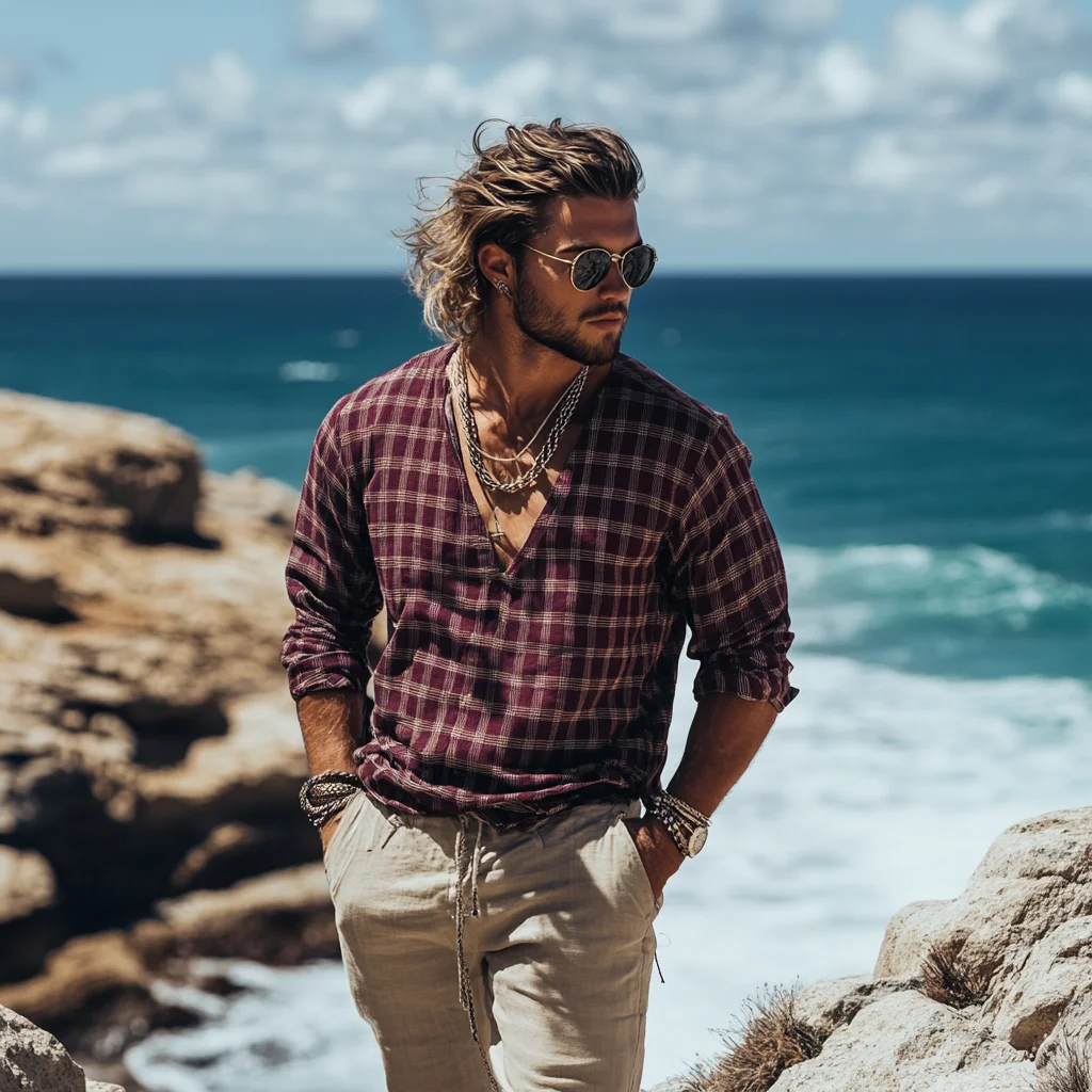 Holiday Bohemian Beach Men's Linen Casual Long Sleeve Shirt Top-inspireuse