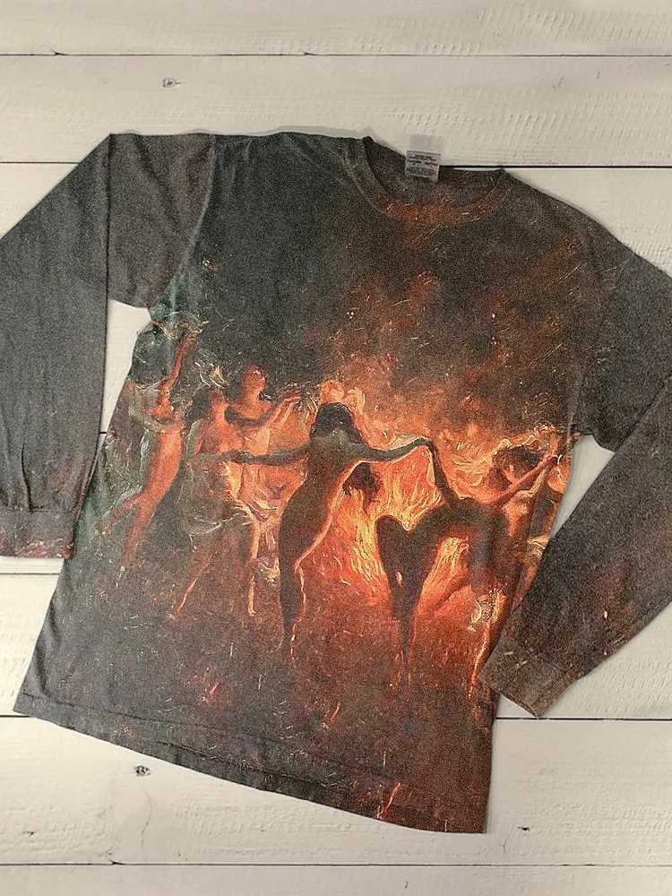 Unisex Fire Dance Art Print Casual Long Sleeve T-Shirt