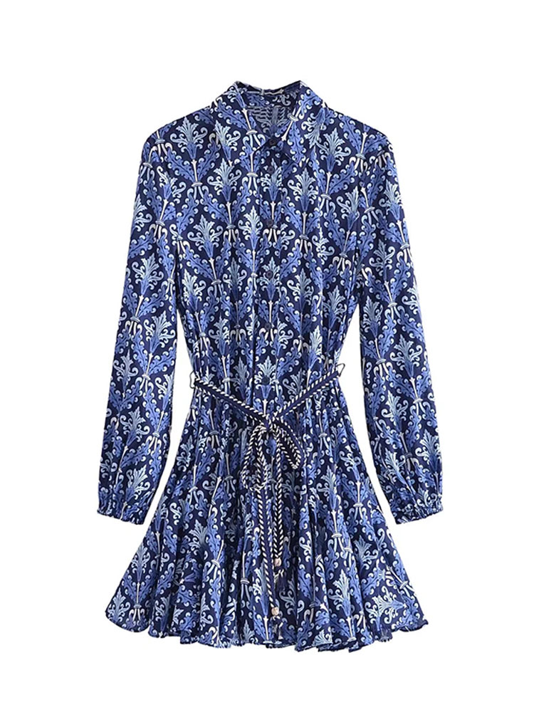 Mature Women's Resort Blue Floral Mini Dress