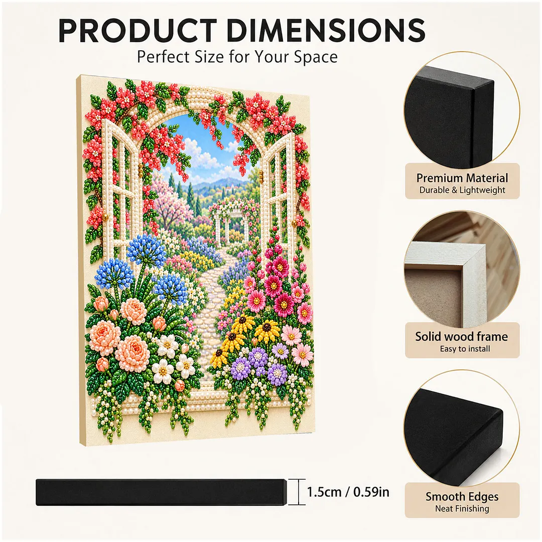 Framed Pearl Painting Kit Latticed Window 11.81x15.75in