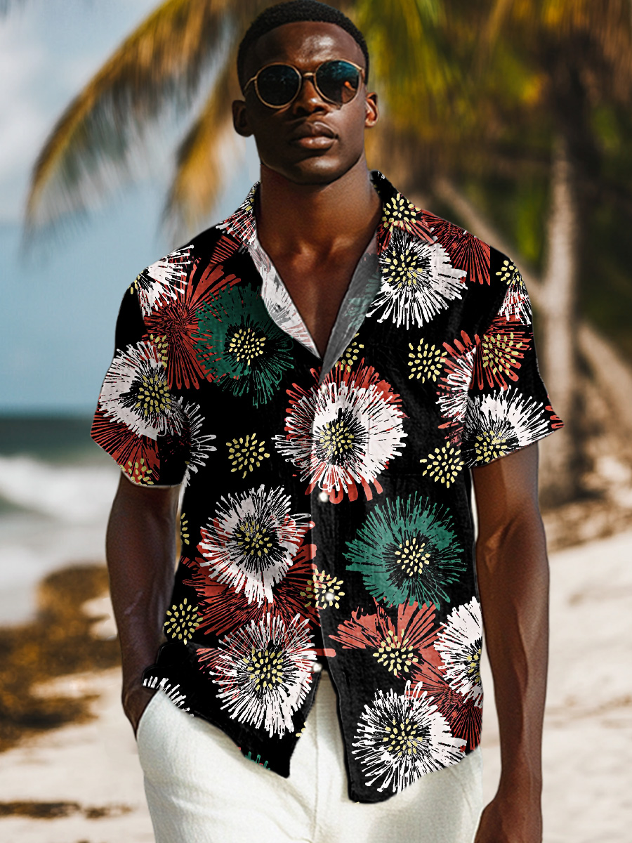 Abstract Hand Drawn Flowers Art Print Casual 100% Cotton Shirt