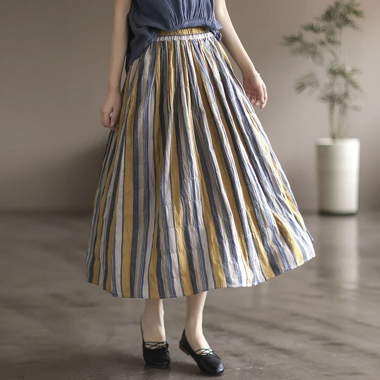 Literary Colorblock Striped A-Line Skirt