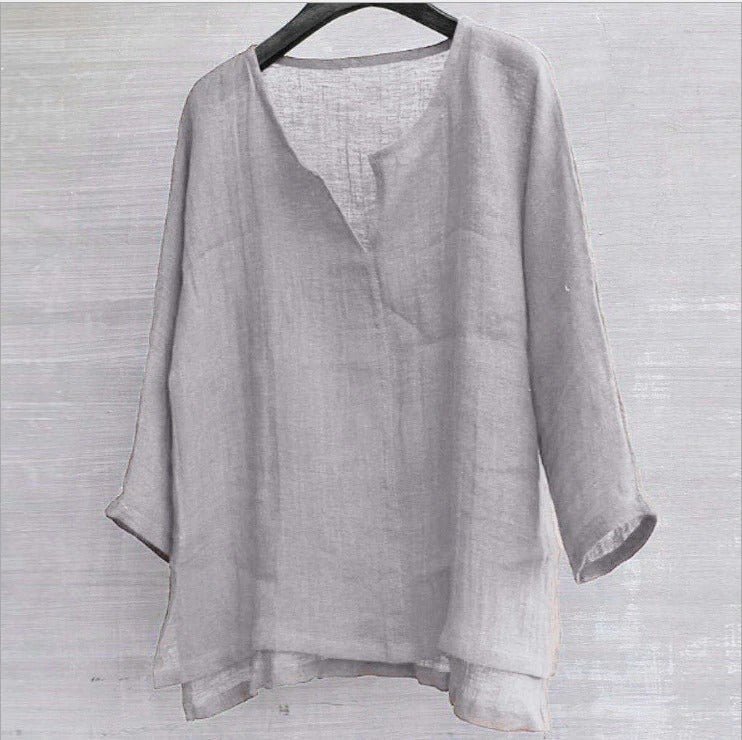 COTTON AND LINEN SOLID COLOR T-SHIRT SHIRT(🔥Buy 2 Free Shipping🔥)