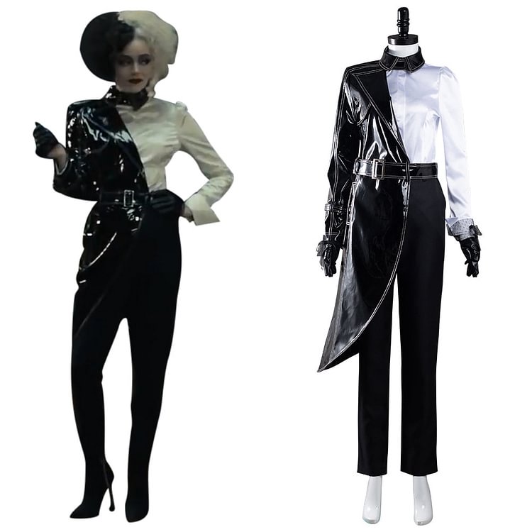 Cruella Cosplay Costume Black White Shirt Coat Pants Outfits Halloween Carnival Suit