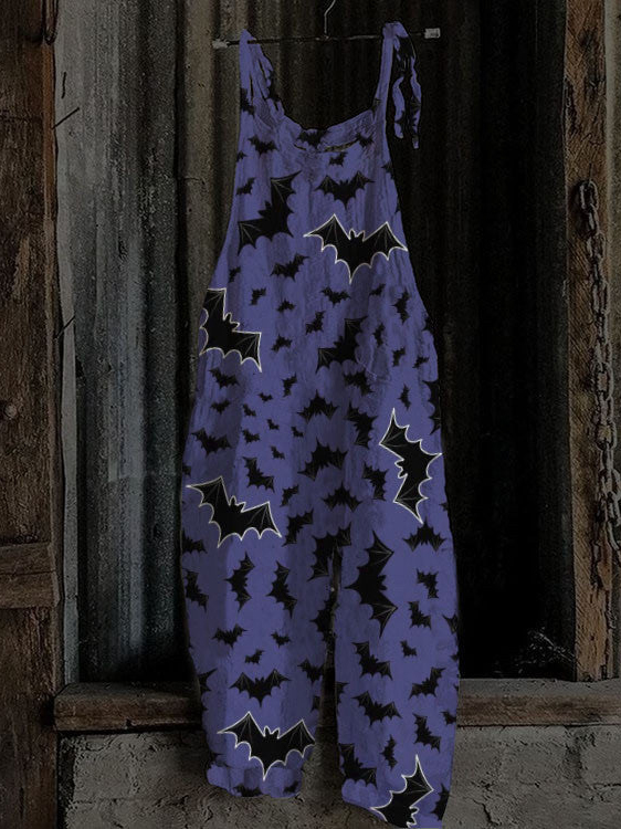 Women's Cute Print Linen Blend Casual Jumpsuit