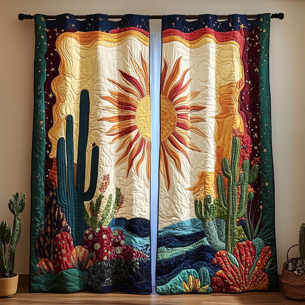 Cactus Garden Printed Quilted  Curtains NCU0DK10955