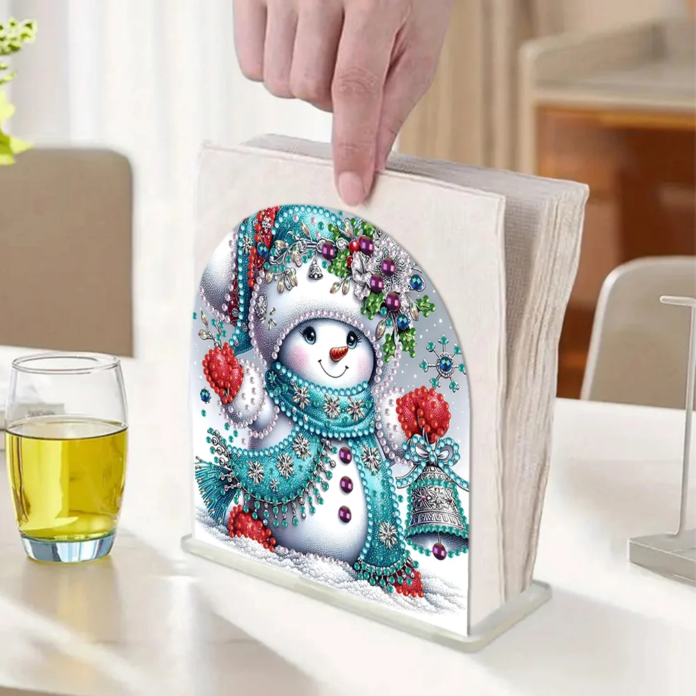 DIY Acrylic Winter Snowman Diamond Painting Paper Towel Holder for Home Art Crafts