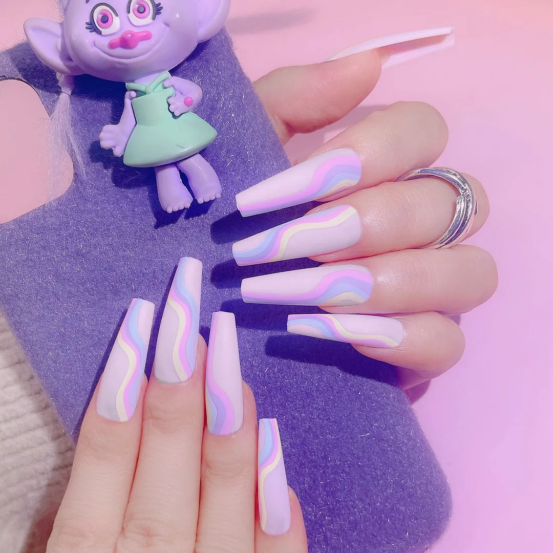 24pcs Long Coffin False Nails Wearable Ballerina Fake Nails Orange gradient gold foil nails Full Cover Nail Tips Press On Nails-Nail Inspo