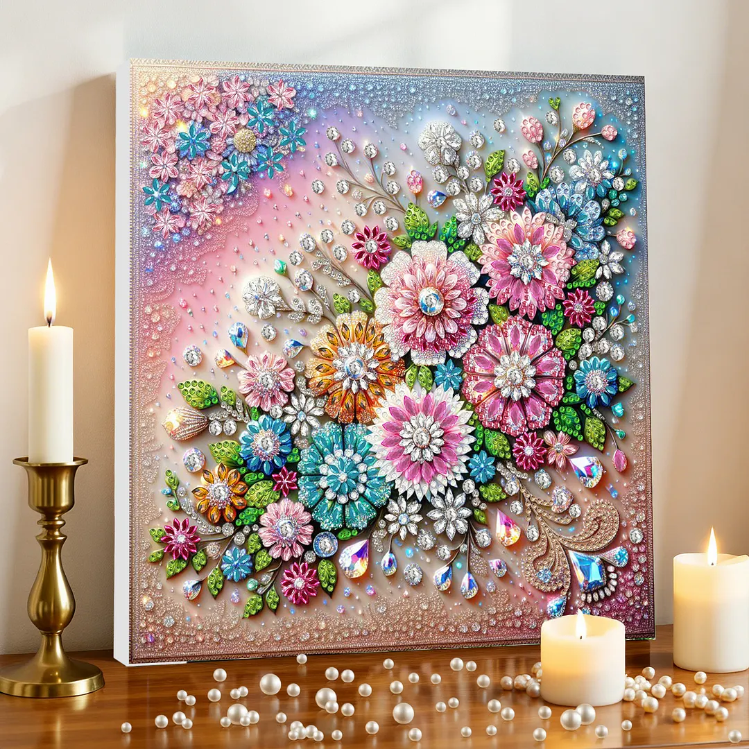 DIY Special Shape Drill Pearl Gem Diamond Art Painting Kit with Frame 9.84x9.84in Art Craft Pearl Diamond Painting for Adults Beginners Home Decor (BK33)