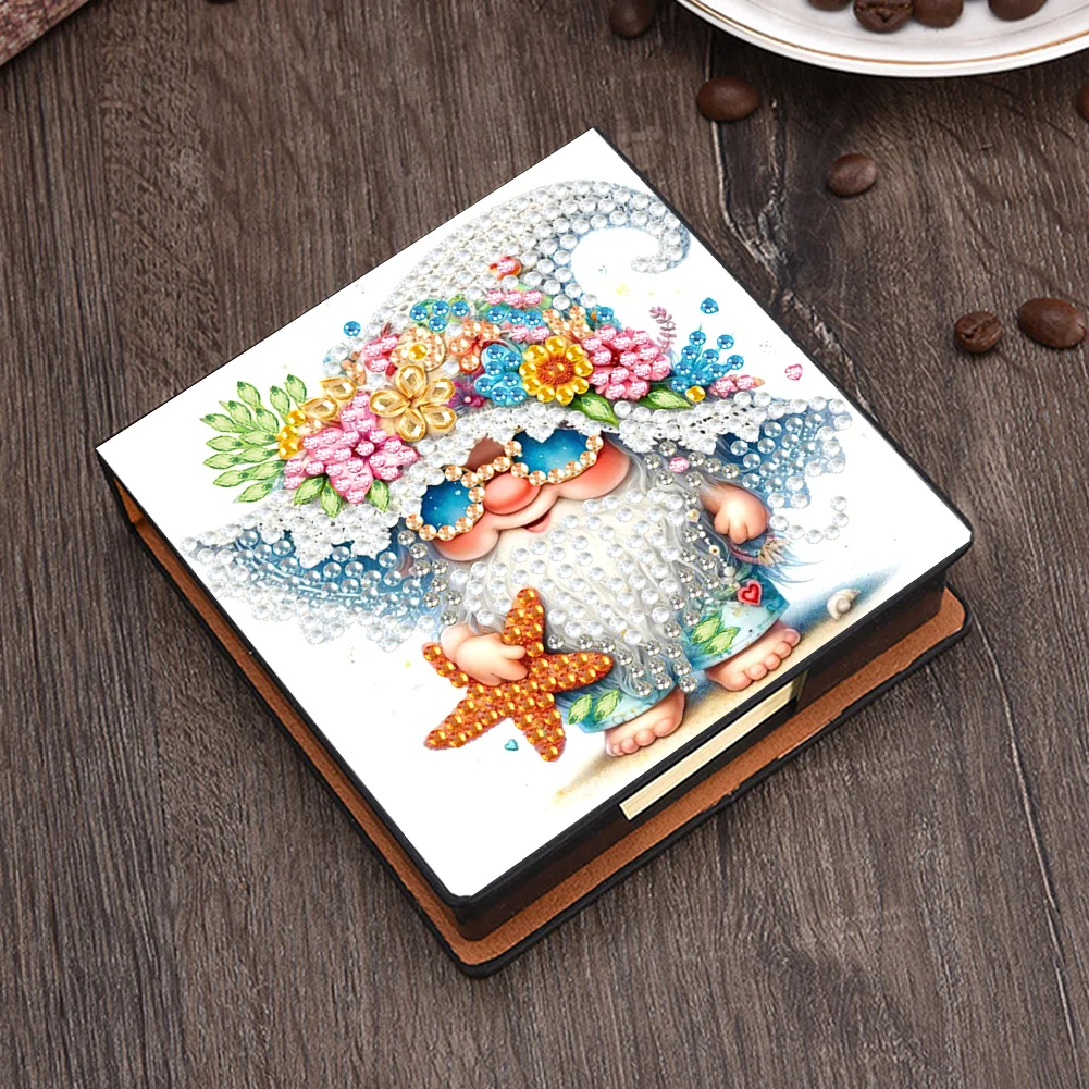 5D DIY PU Diamond Art Note Box with 160 Sheets Paper Memo Pad Holder (Gnome)