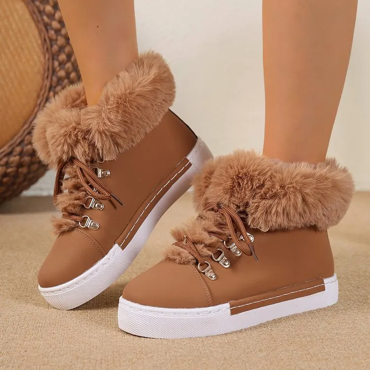 Breakj Breakj The Autumn And Winter Of 2025, The New Large-Size Fur-Snow Boots Are Taut With Thick-Bottomed Round Head Ladies Cotton.