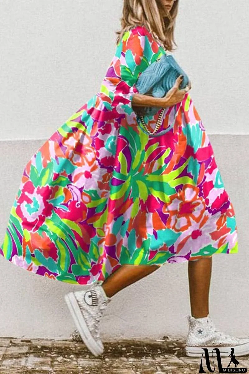 MidiSono - Casual Street Floral Patchwork V Neck A Line Dresses