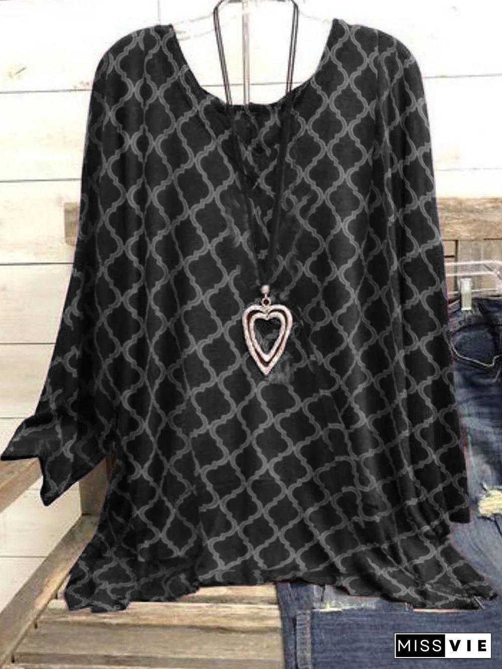 Casual Long Sleeve V-Neck Printed Top